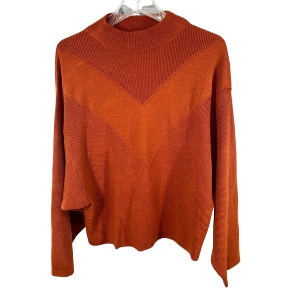 Anthropologie Line & Dot Burnt Orange Lala Ribbed Chevron Sweater Size Large - Picture 4 of 8